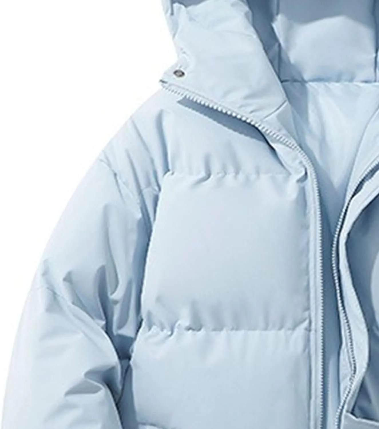 Mens High Neck Hooded Zipper Parka Casual Warm Fashion Puffer Jacket Stylish Design Cotton-Padded Coat