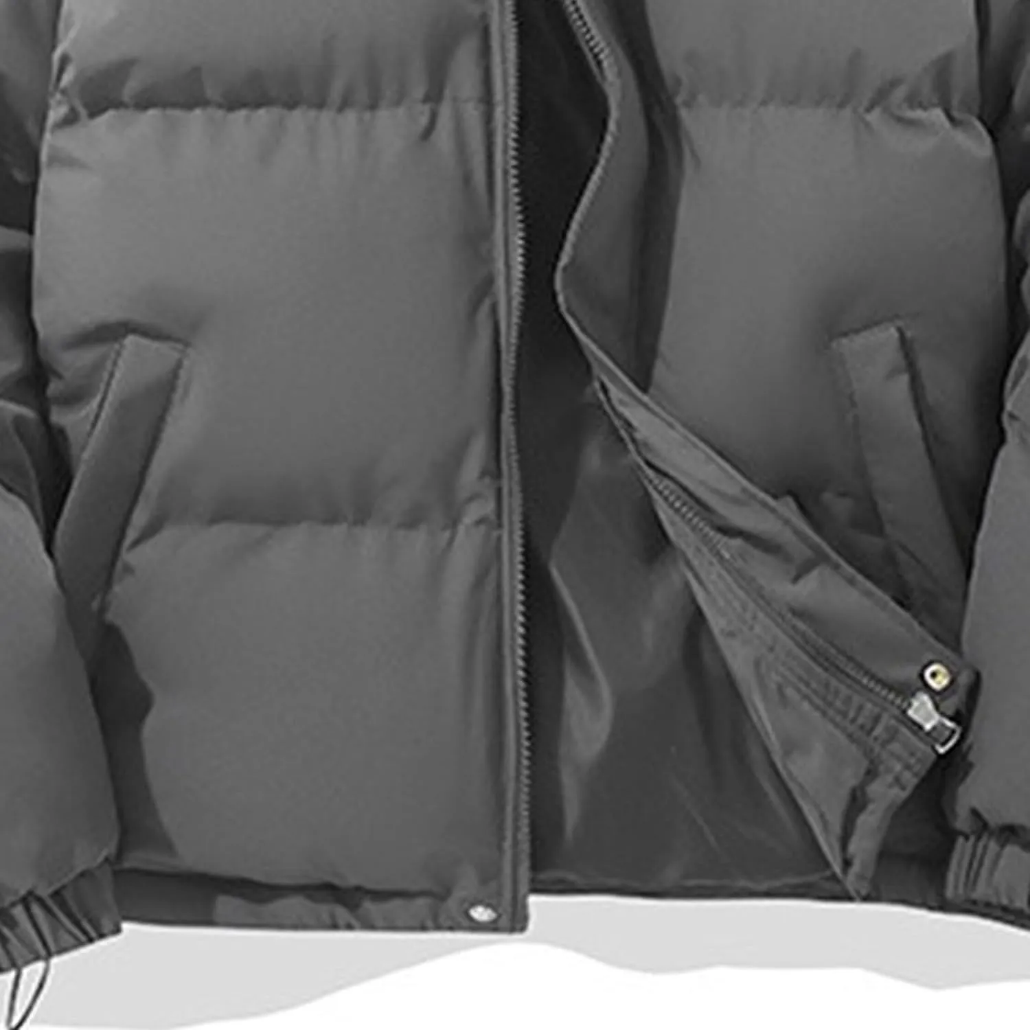 Mens High Neck Hooded Zipper Parka Casual Warm Fashion Puffer Jacket Stylish Design Cotton-Padded Coat