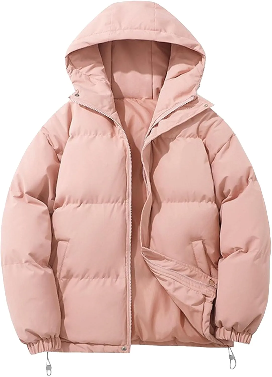 Mens High Neck Hooded Zipper Parka Casual Warm Fashion Puffer Jacket Stylish Design Cotton-Padded Coat