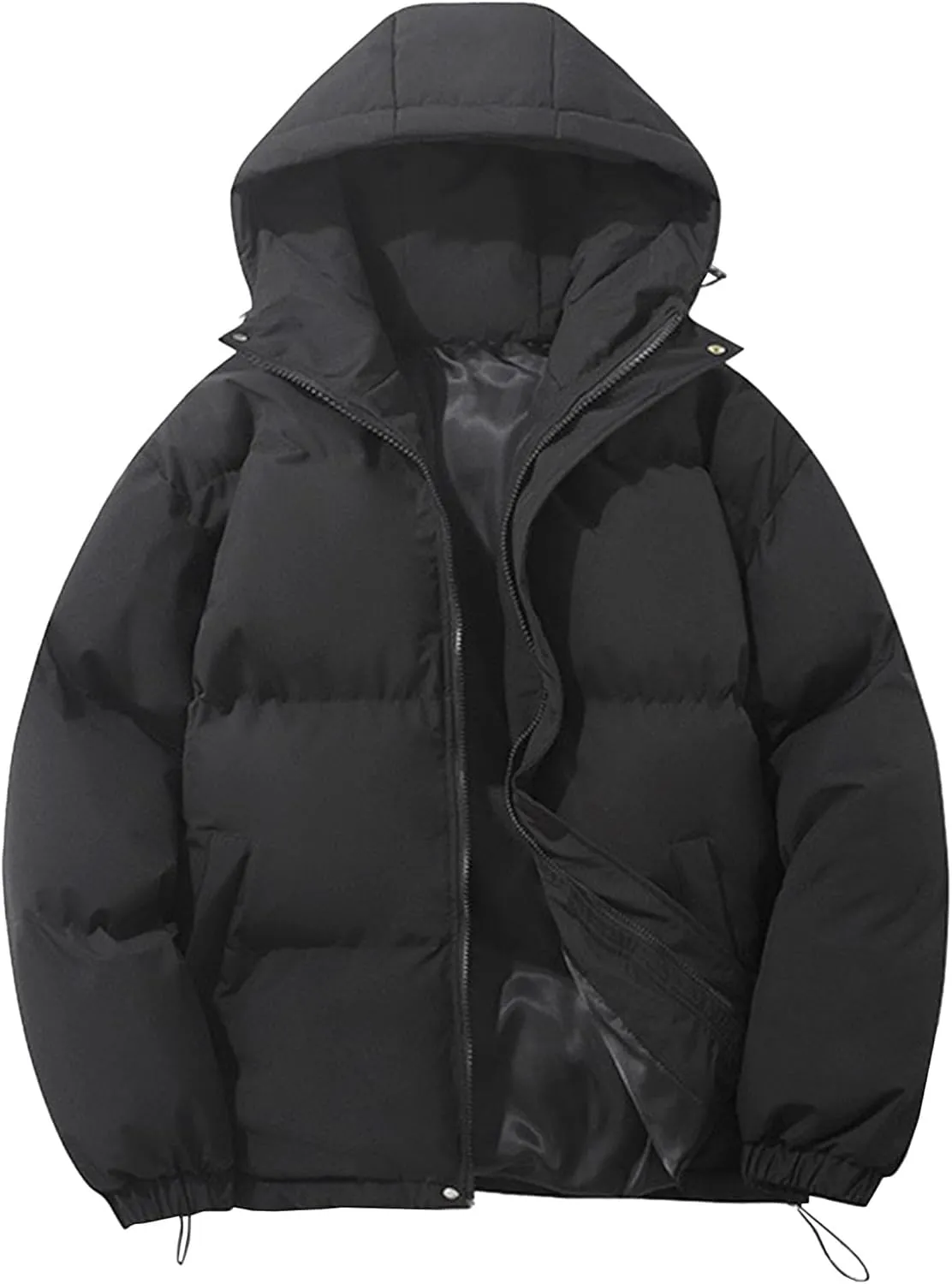 Mens High Neck Hooded Zipper Parka Casual Warm Fashion Puffer Jacket Stylish Design Cotton-Padded Coat