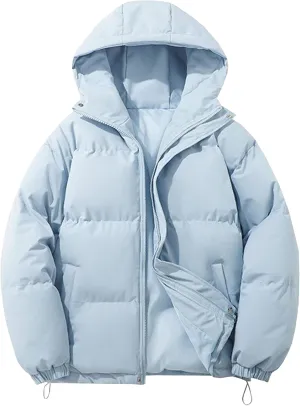 Mens High Neck Hooded Zipper Parka Casual Warm Fashion Puffer Jacket Stylish Design Cotton-Padded Coat