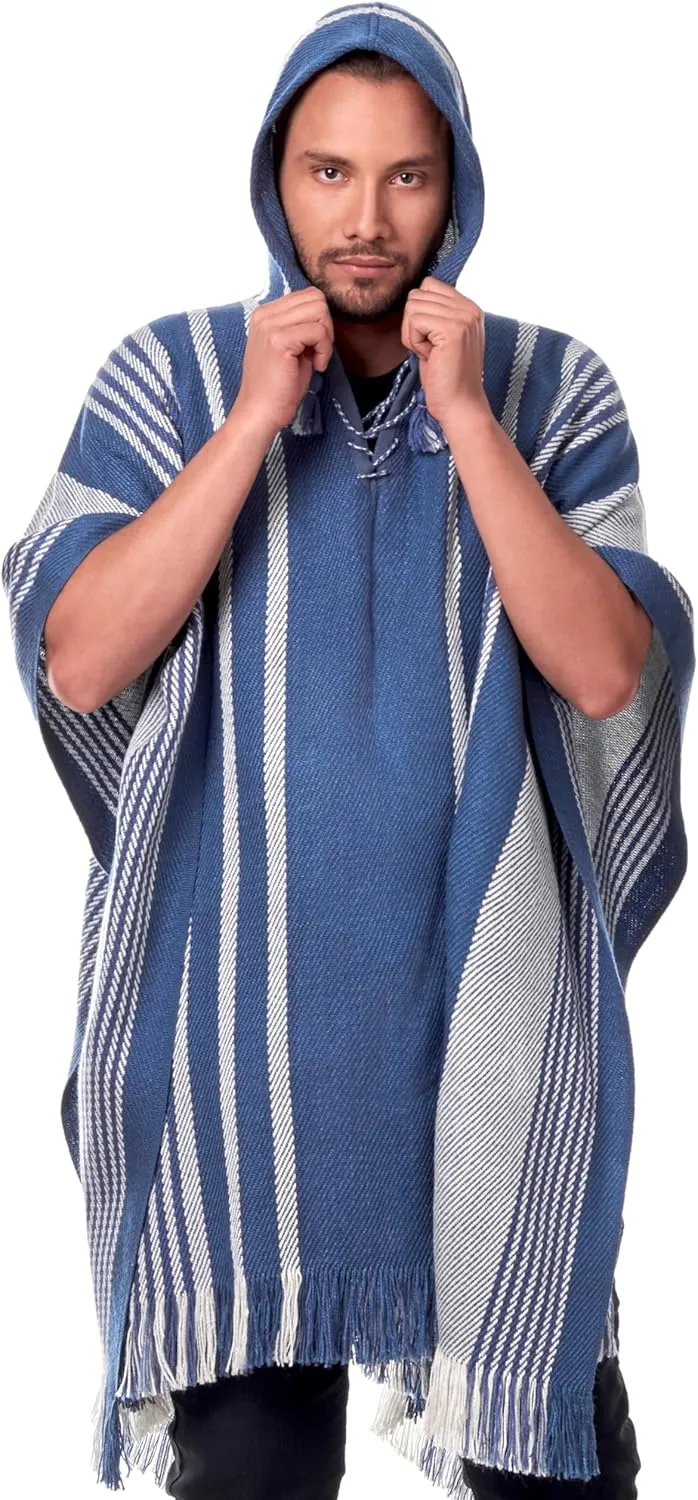 Men's Hooded Alpaca Poncho - Handmade Cape - Winter Fashion - Traditional Peruvian Poncho - Home Cloak Coat