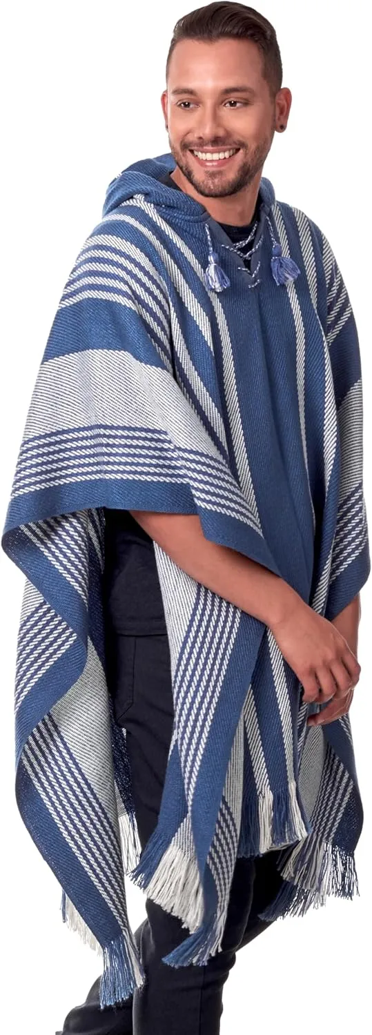 Men's Hooded Alpaca Poncho - Handmade Cape - Winter Fashion - Traditional Peruvian Poncho - Home Cloak Coat