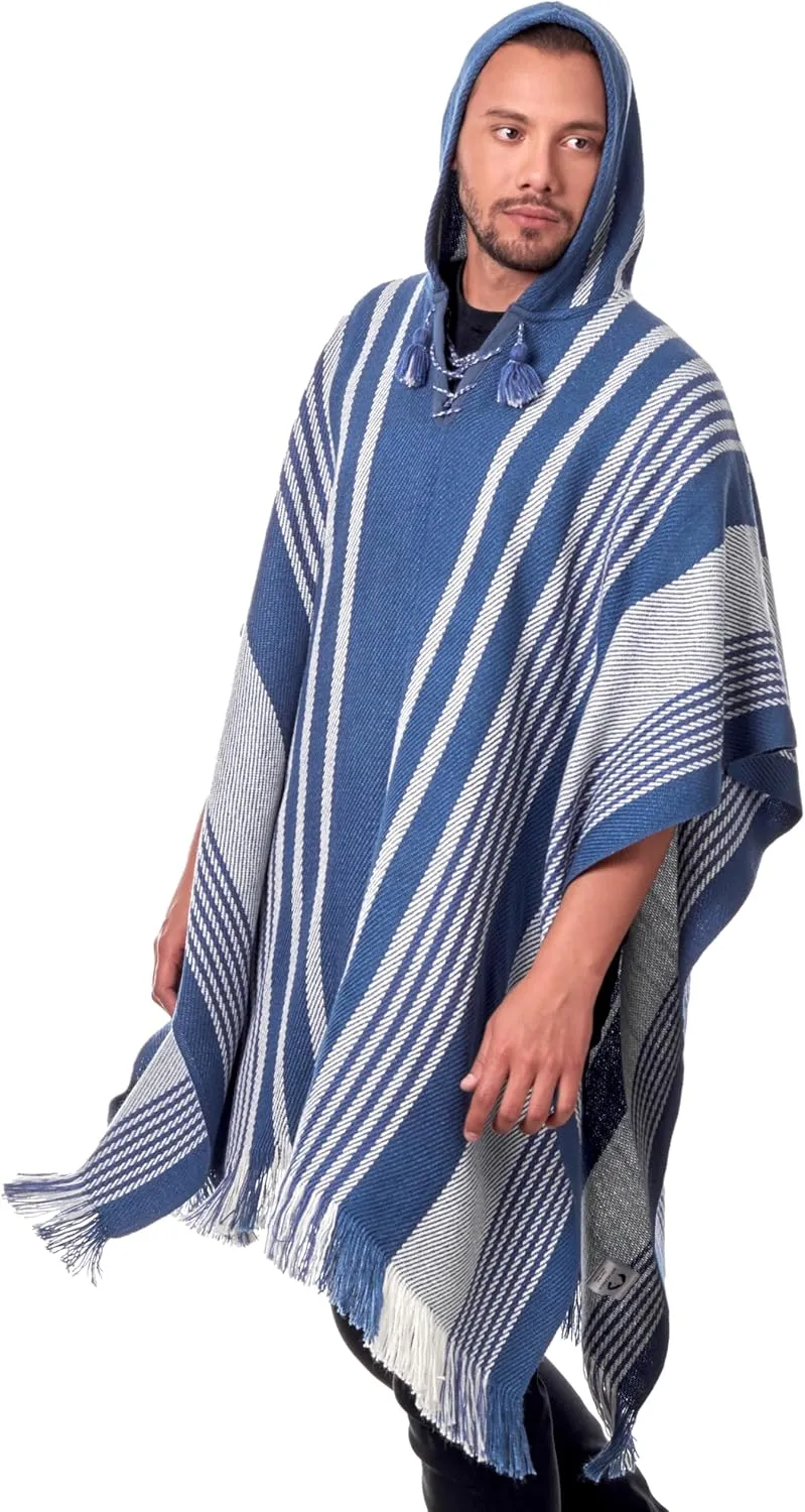 Men's Hooded Alpaca Poncho - Handmade Cape - Winter Fashion - Traditional Peruvian Poncho - Home Cloak Coat
