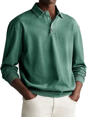 Mens Long Sleeve Casual Polo Shirts Quick Dry Outdoor Collared Golf Tee Tops Stretchy Solid Moisture Wicking Blouse