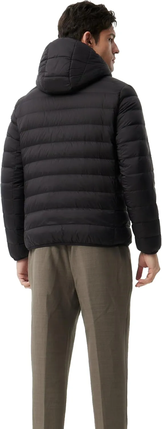 Men's Packable Down Jacket Lightweight Winter Windproof Puffer Jacket Hooded Warm Outdoor Down Coats for Travel