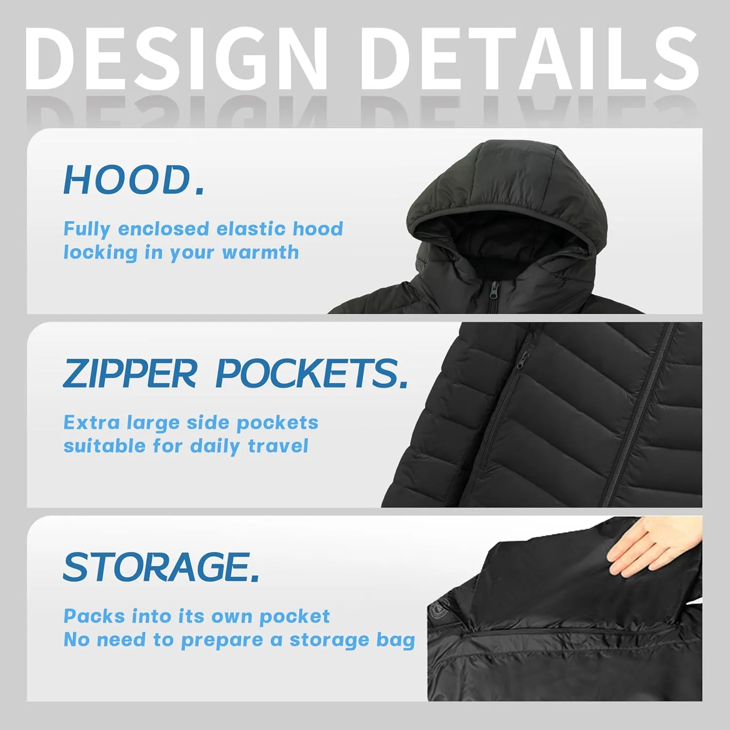 Men's Packable Down Jacket Lightweight Winter Windproof Puffer Jacket Hooded Warm Outdoor Down Coats for Travel