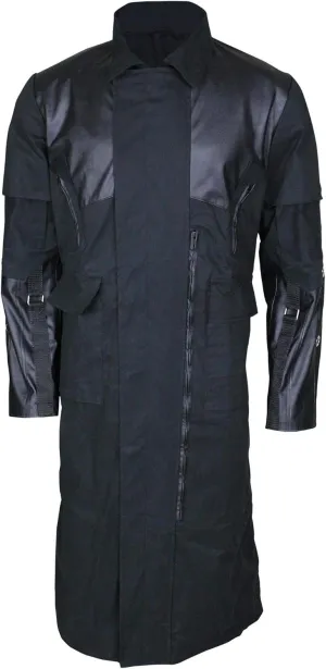 Mens Premium Quality Cotton Long Trench Coat - Black Stylish Pea Coat Winter Warm Overcoat