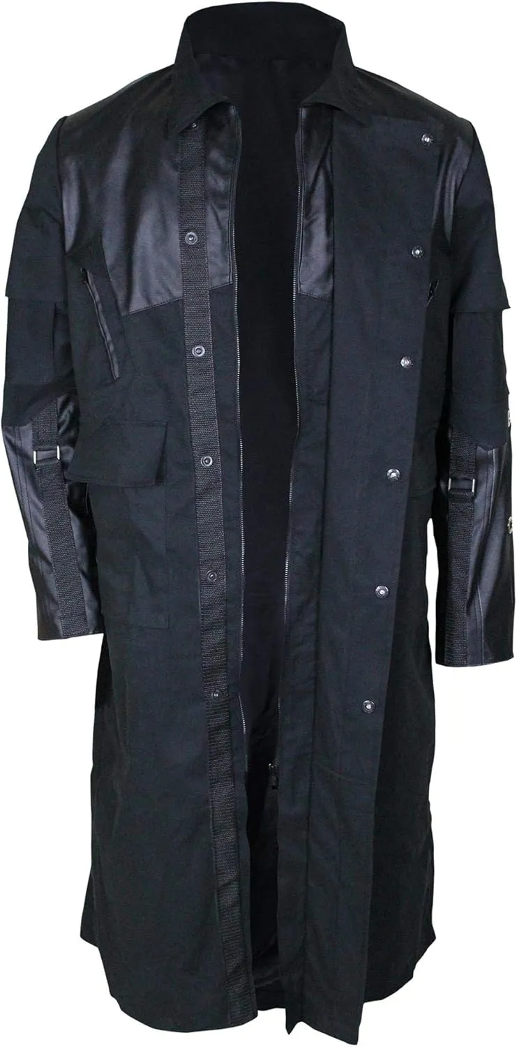 Mens Premium Quality Cotton Long Trench Coat - Black Stylish Pea Coat Winter Warm Overcoat