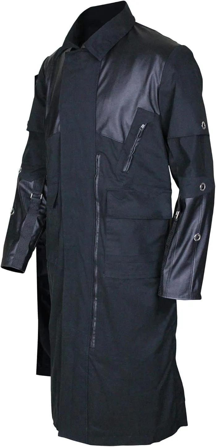 Mens Premium Quality Cotton Long Trench Coat - Black Stylish Pea Coat Winter Warm Overcoat