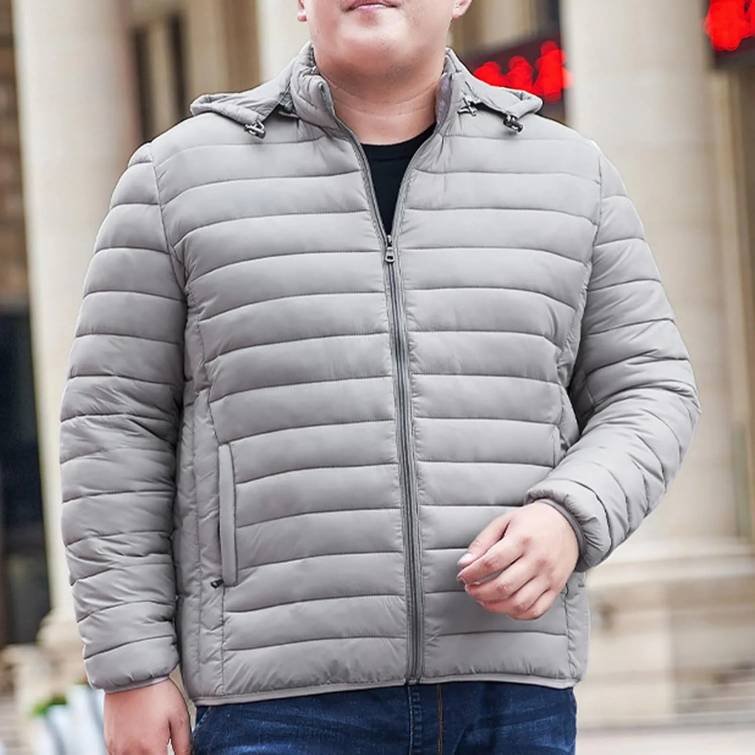 Men's Puffer Jacket Plus Size Lightweight Down Jacket Packable Quilted Jacket Zip up Padded Coat Warm Winter Jacket