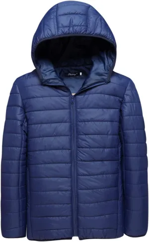 Men's Puffer Jacket Slim Fit Lightweight Down Coat with Hood Packable Quilted Jacket Casual Warm Winter Jacket