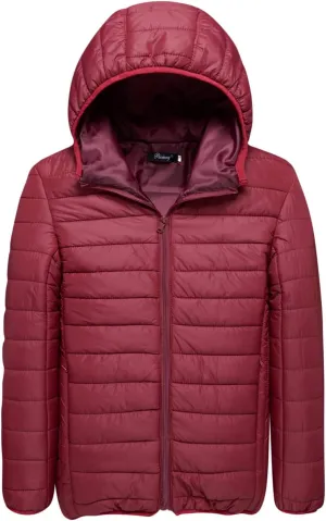 Men's Puffer Jacket Slim Fit Lightweight Down Coat with Hood Packable Quilted Jacket Casual Warm Winter Jacket
