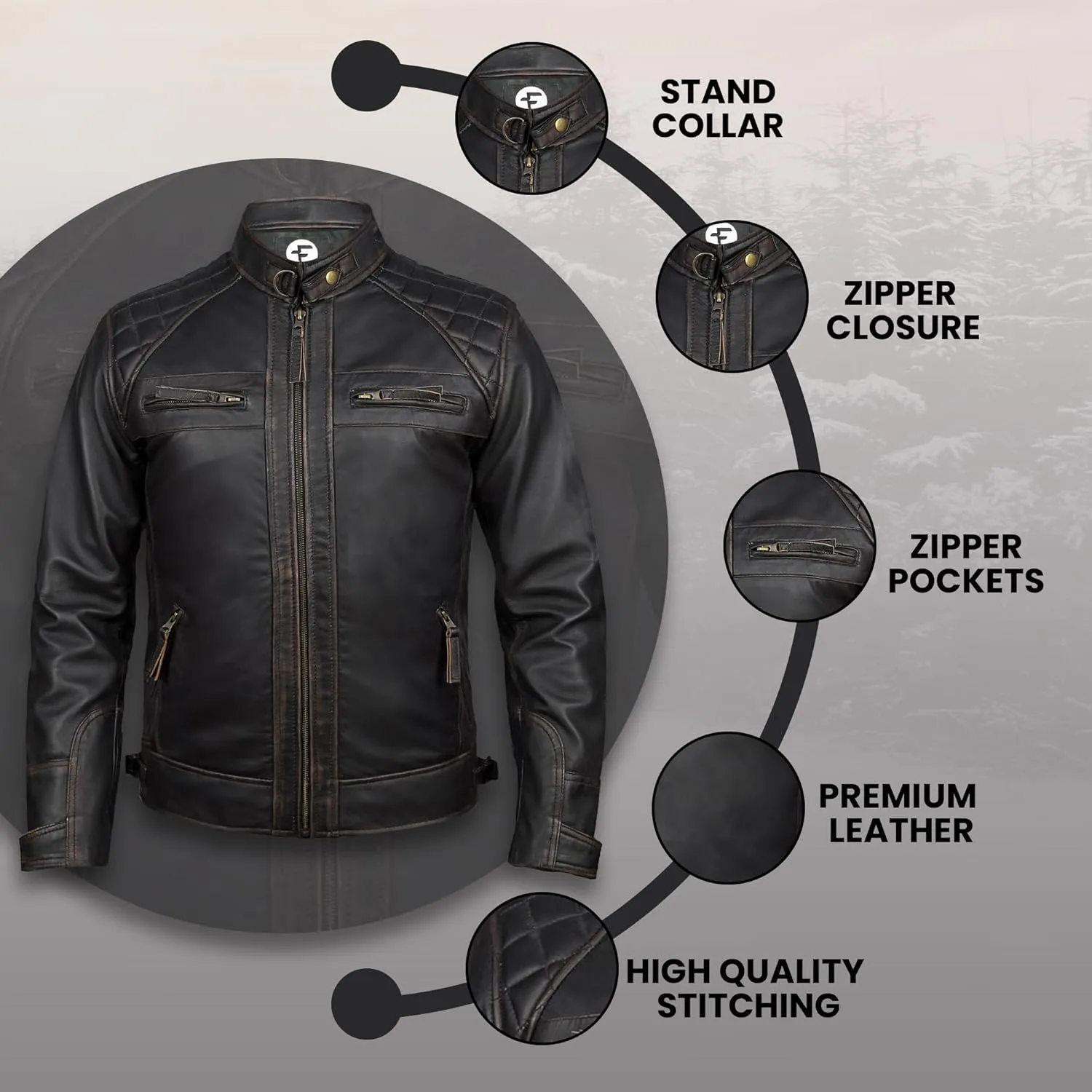 Mens Real Leather Biker Vintage Jacket - 100% Lambskin Motorcycle Distressed Leather
