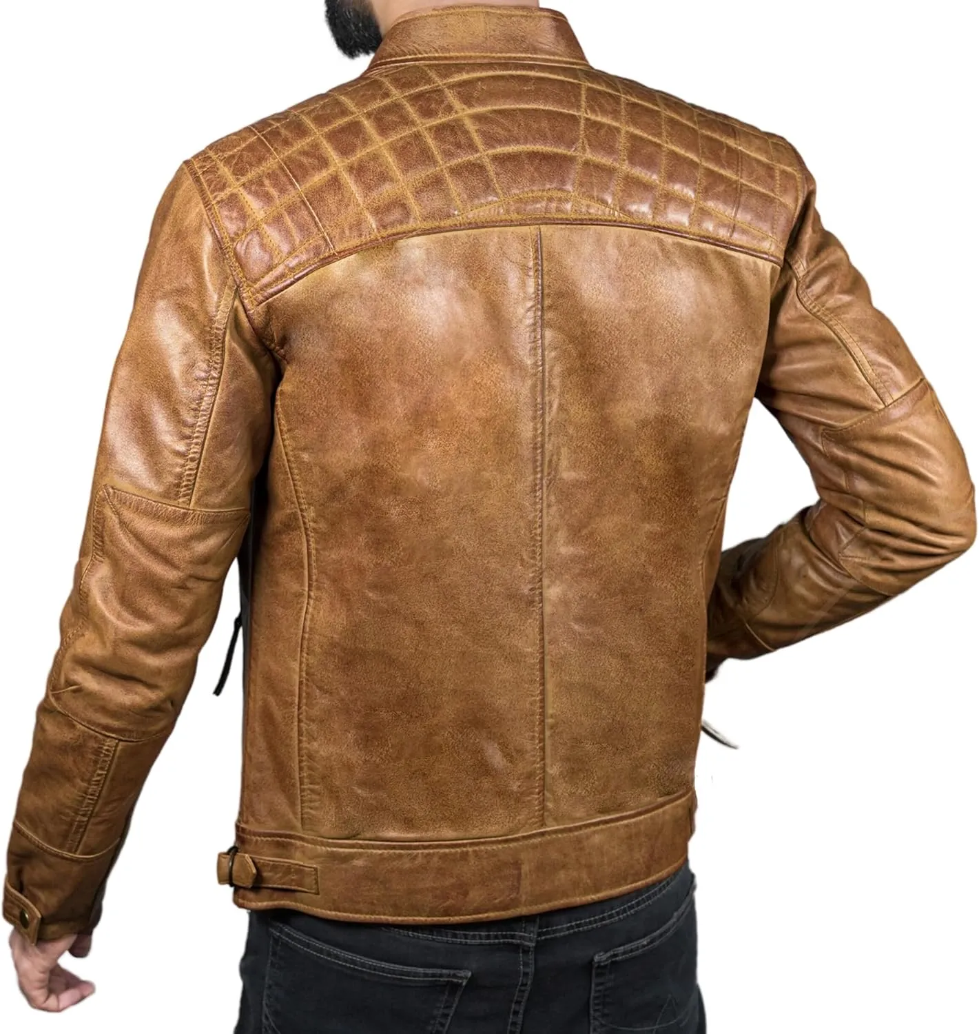 Mens Real Leather Biker Vintage Jacket - 100% Lambskin Motorcycle Distressed Leather
