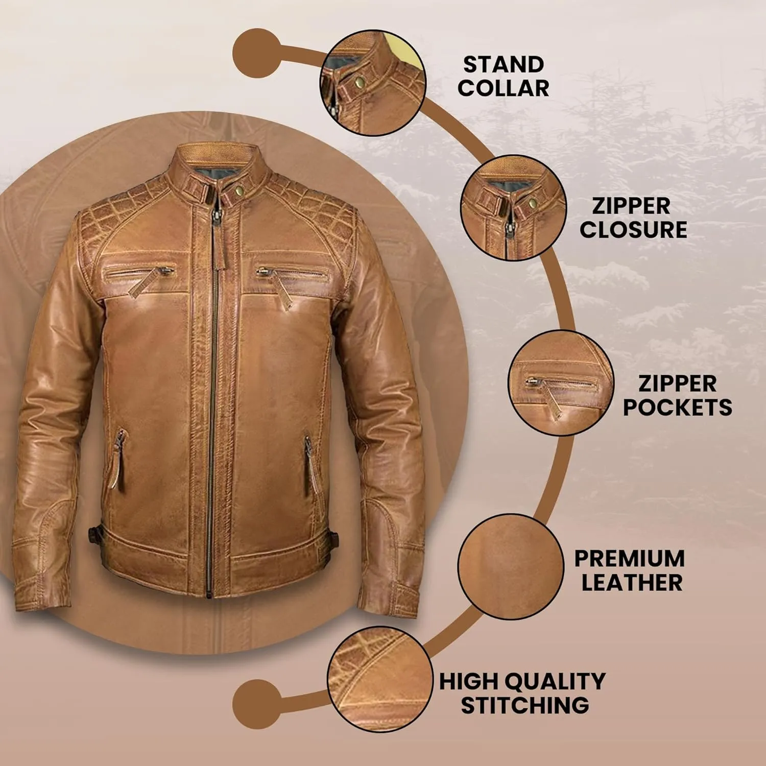 Mens Real Leather Biker Vintage Jacket - 100% Lambskin Motorcycle Distressed Leather