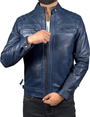 Mens Real Leather Biker Vintage Jacket - 100% Lambskin Motorcycle Distressed Leather