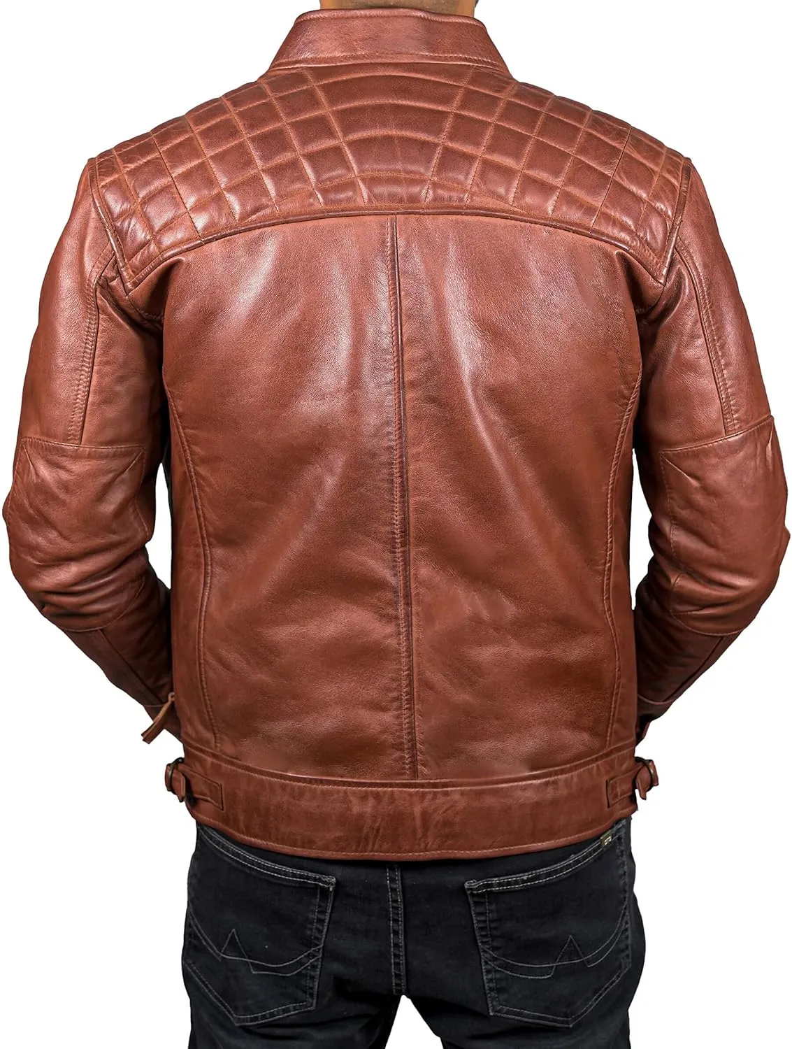 Mens Real Leather Biker Vintage Jacket - 100% Lambskin Motorcycle Distressed Leather