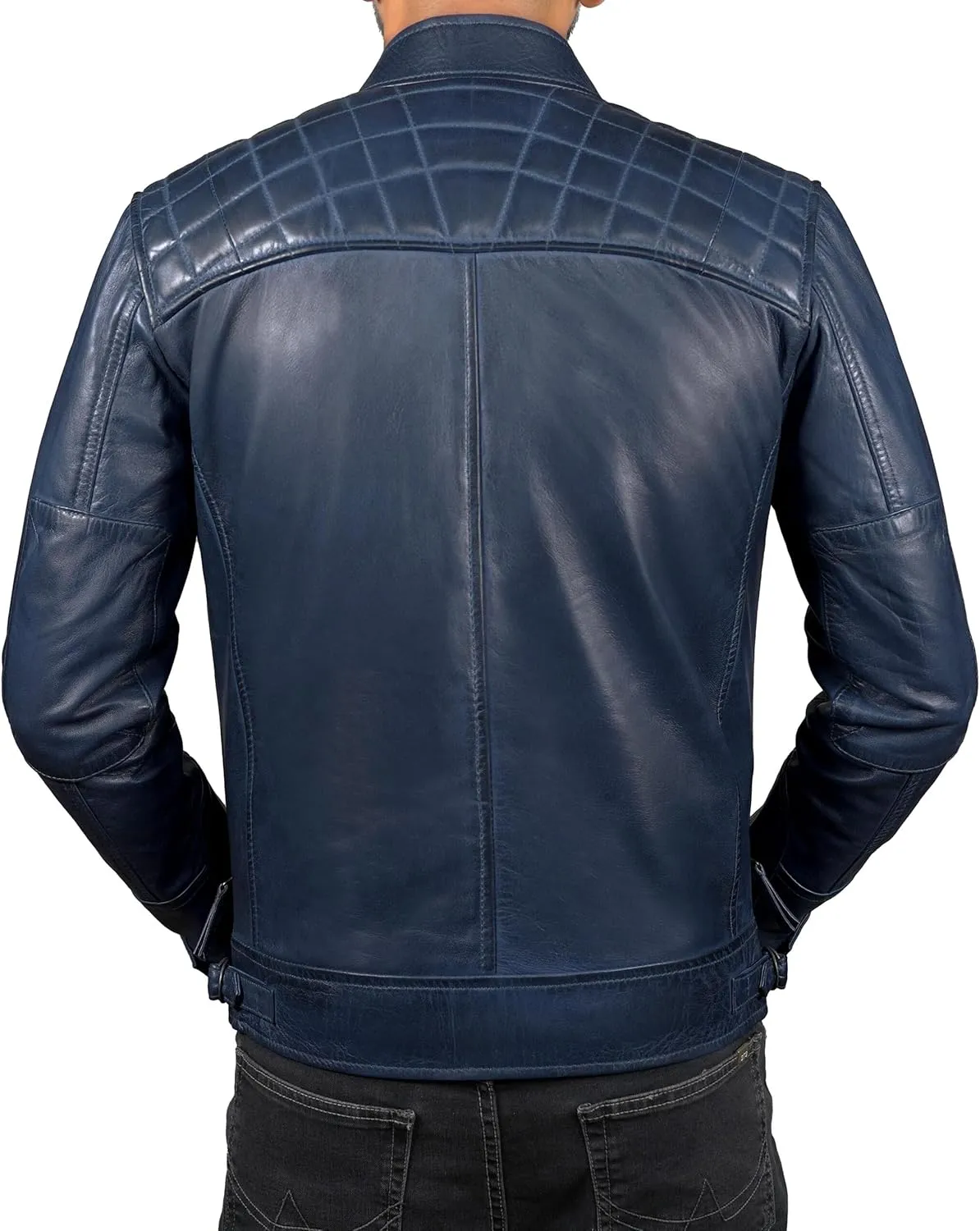 Mens Real Leather Biker Vintage Jacket - 100% Lambskin Motorcycle Distressed Leather