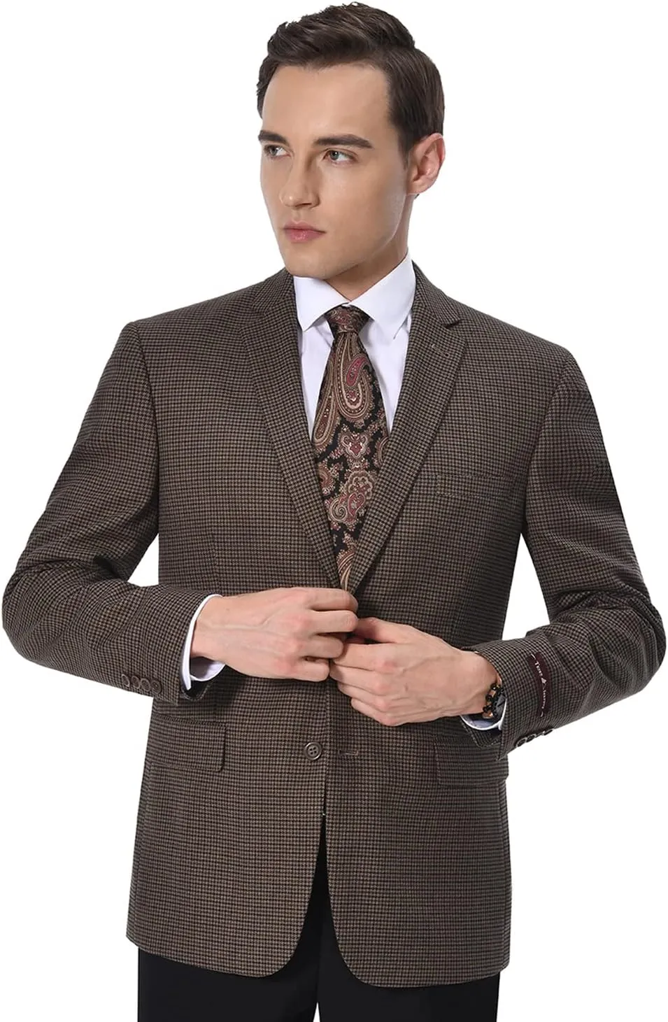 Men's Sport Coat Classic Fit 2 Button Checked Blazer Suit Jacket for Daily Casual Wear