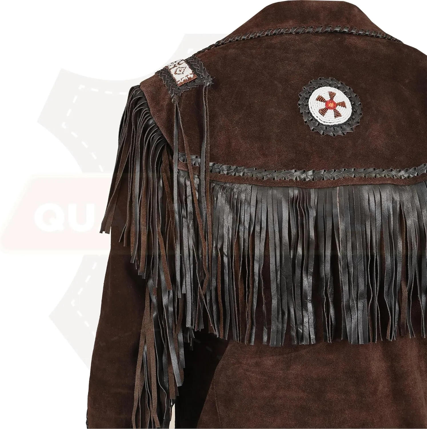 Men's Traditional Cowboy Western Leather Jacket | Native American Suede Coat with Beaded & Fringed