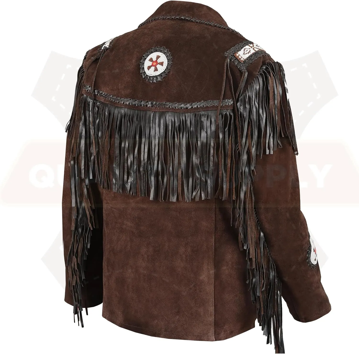 Men's Traditional Cowboy Western Leather Jacket | Native American Suede Coat with Beaded & Fringed