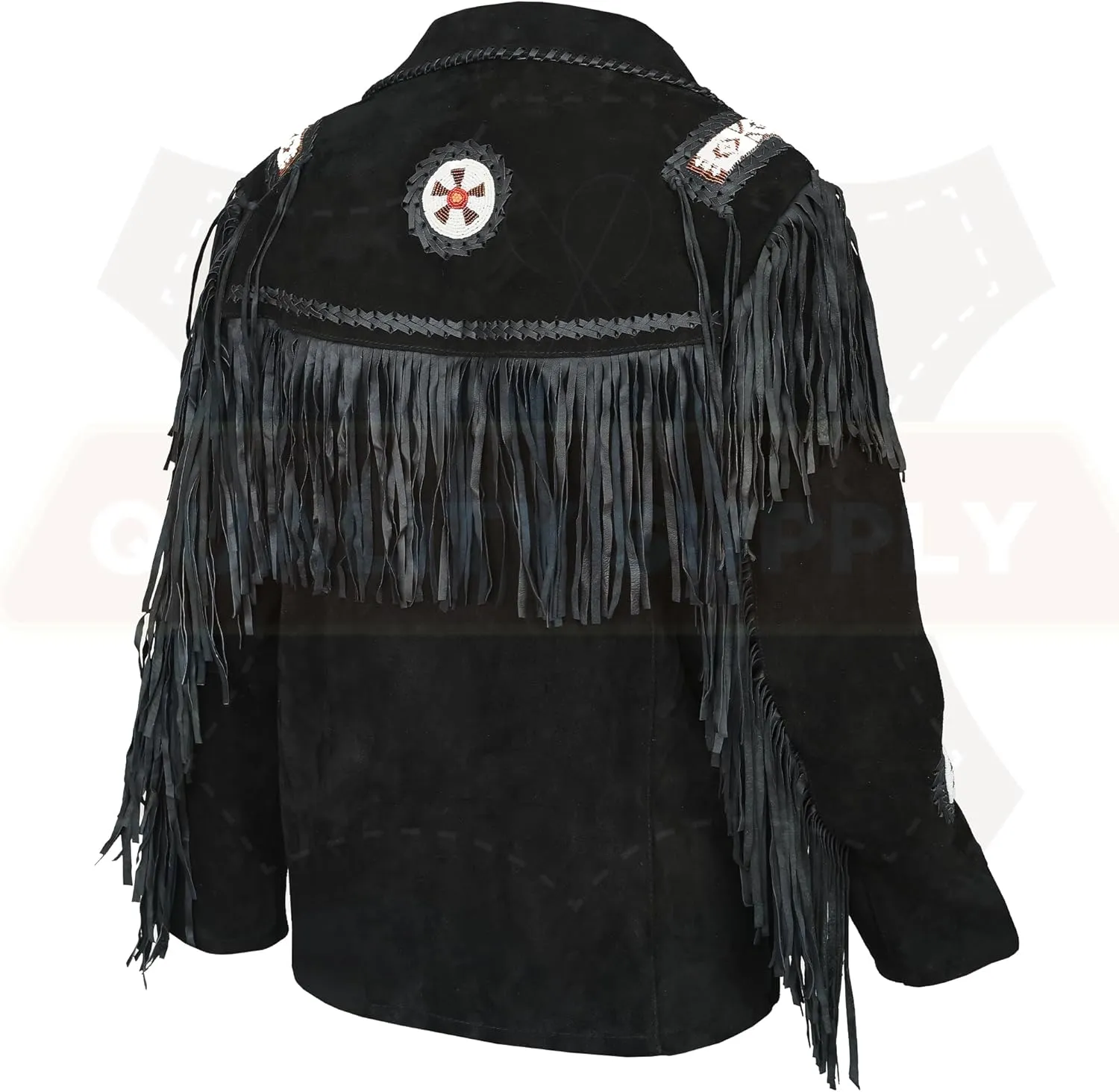 Men's Traditional Cowboy Western Leather Jacket | Native American Suede Coat with Beaded & Fringed