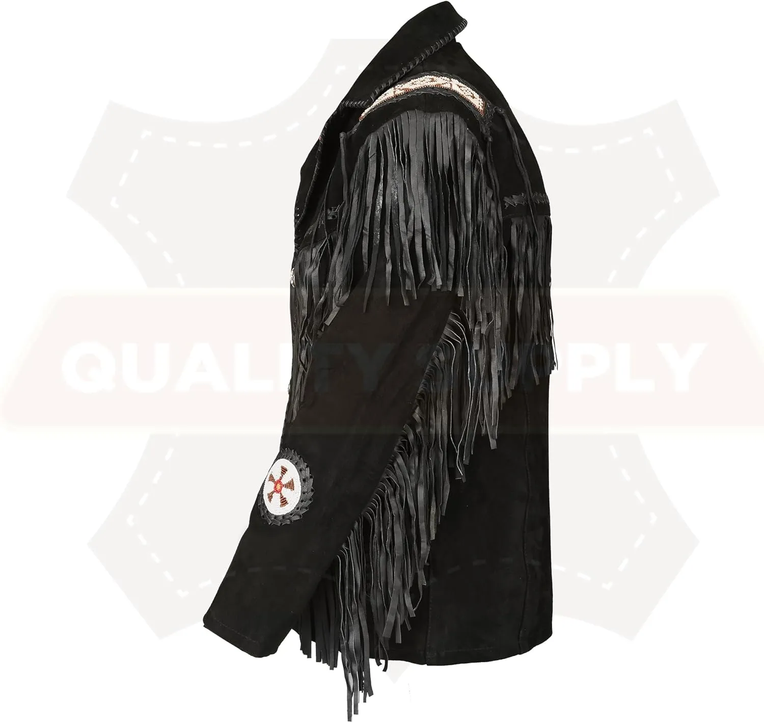 Men's Traditional Cowboy Western Leather Jacket | Native American Suede Coat with Beaded & Fringed