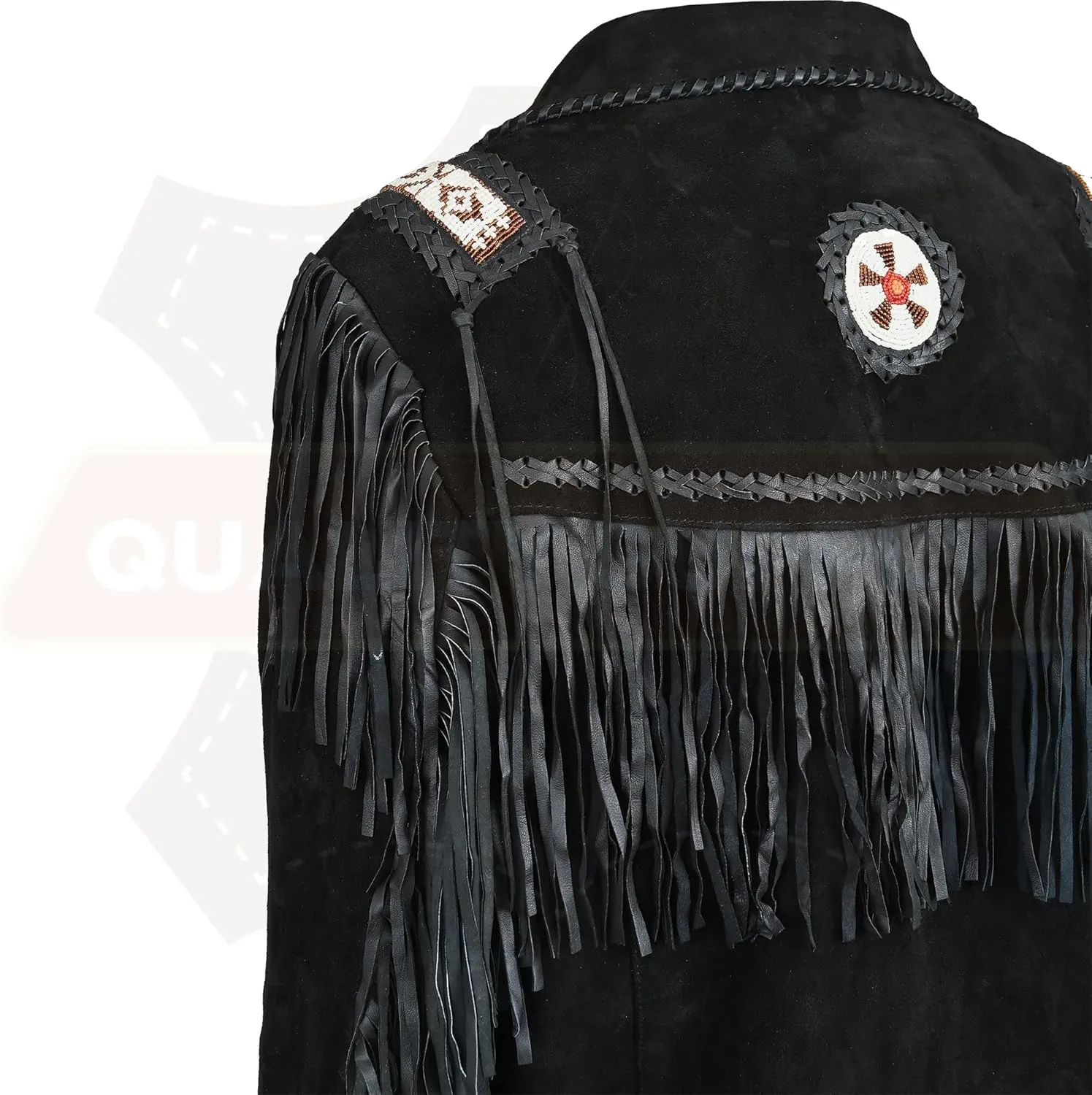 Men's Traditional Cowboy Western Leather Jacket | Native American Suede Coat with Beaded & Fringed