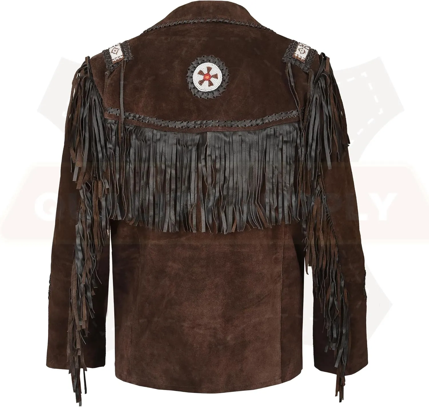 Men's Traditional Cowboy Western Leather Jacket | Native American Suede Coat with Beaded & Fringed