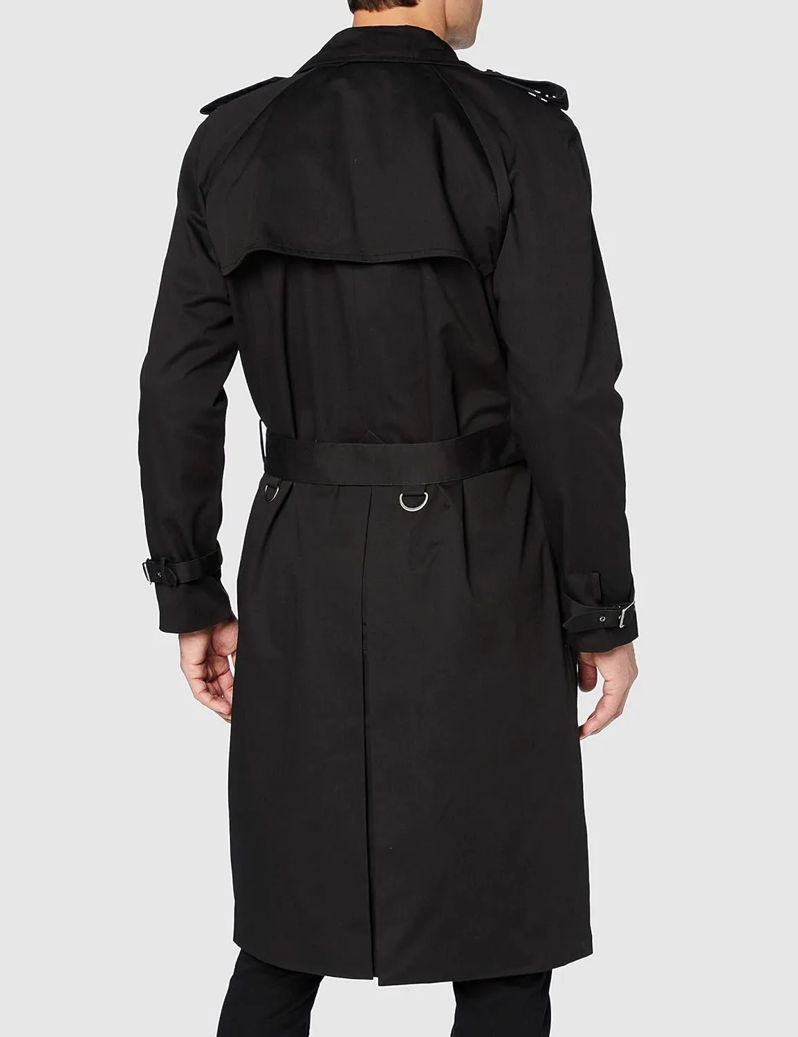 Mens Traditional Double Breasted Long Trench Coat Cotton Military Rain Mac TopCoat