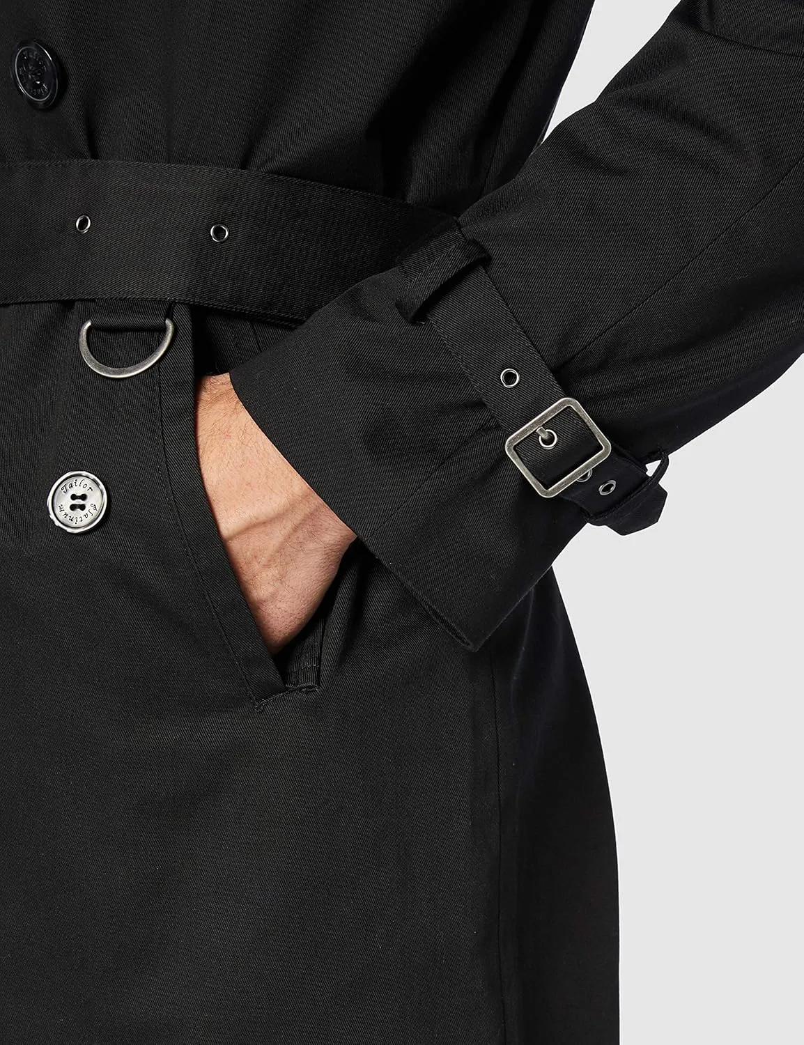Mens Traditional Double Breasted Long Trench Coat Cotton Military Rain Mac TopCoat