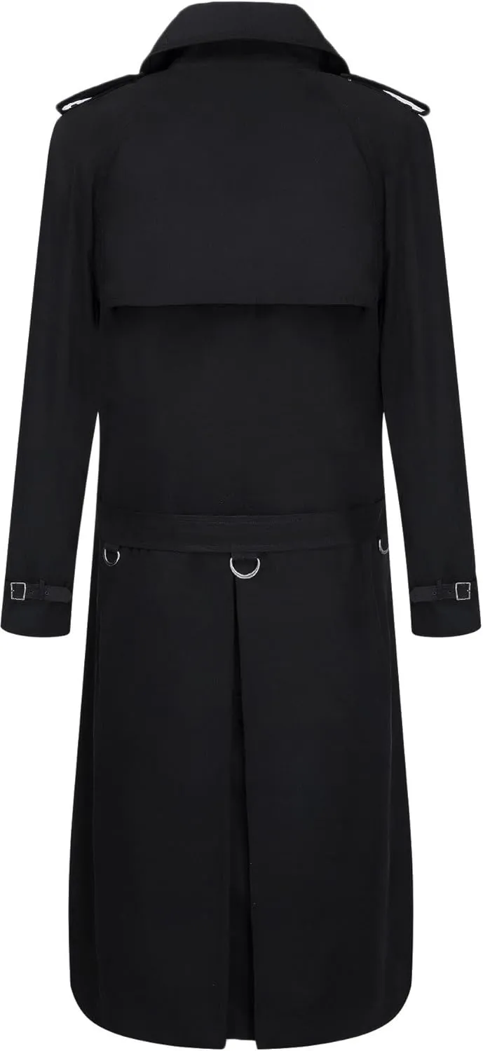 Mens Traditional Double Breasted Long Trench Coat Cotton Military Rain Mac TopCoat