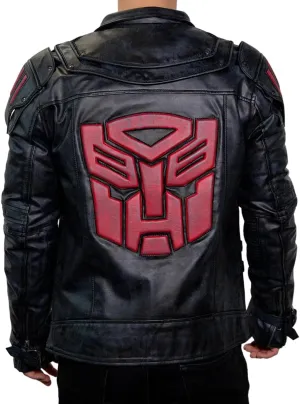 Men's Transformers Autobot Shield Black Armor Leather Jacket - Stylish Outerwear for Fans