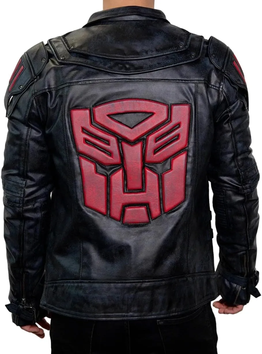 Men's Transformers Autobot Shield Black Armor Leather Jacket - Stylish Outerwear for Fans