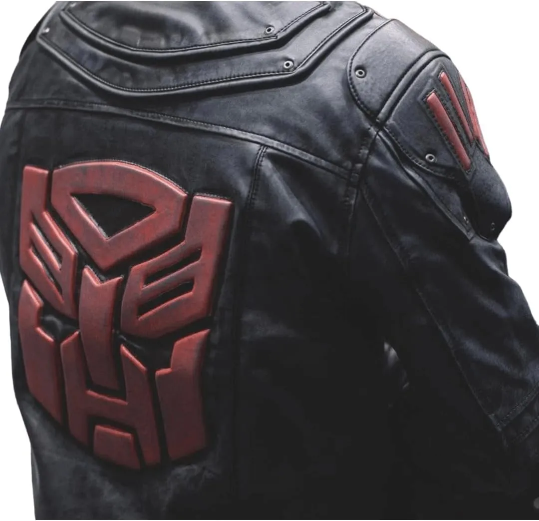 Men's Transformers Autobot Shield Black Armor Leather Jacket - Stylish Outerwear for Fans