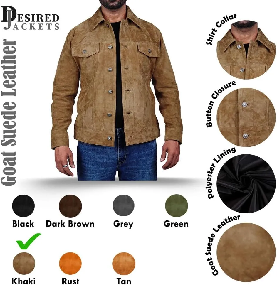 Mens Trucker Suede Leather Jacket Western Style Cowboy Suede Leather Jacket for Mens
