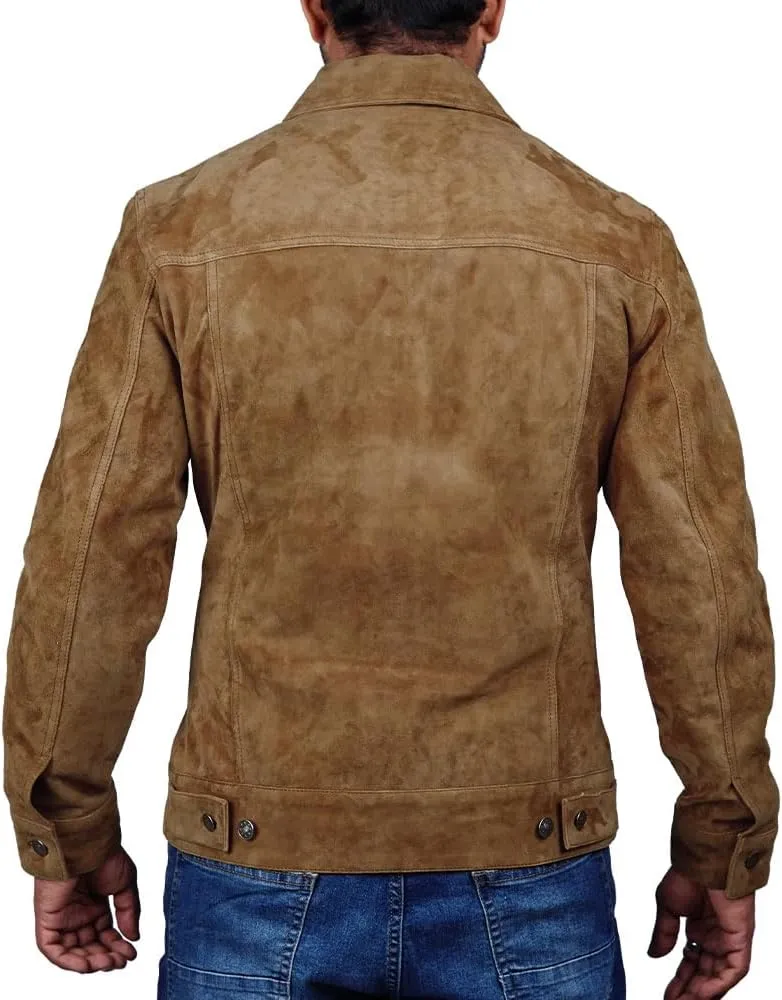 Mens Trucker Suede Leather Jacket Western Style Cowboy Suede Leather Jacket for Mens