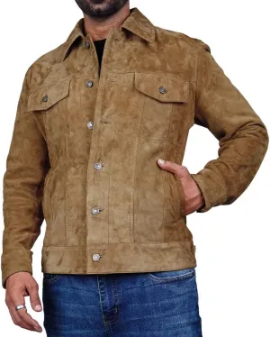 Mens Trucker Suede Leather Jacket Western Style Cowboy Suede Leather Jacket for Mens