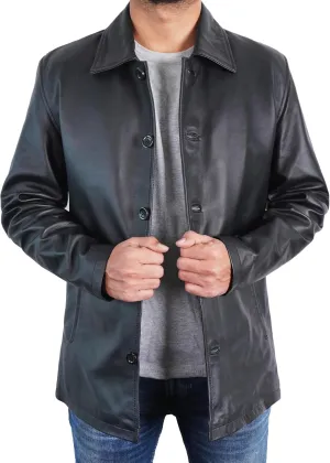 Men's Vintage Blazer Leather Trench Car Coat - Jensen Ackles Genuine Leather Blazer for Men