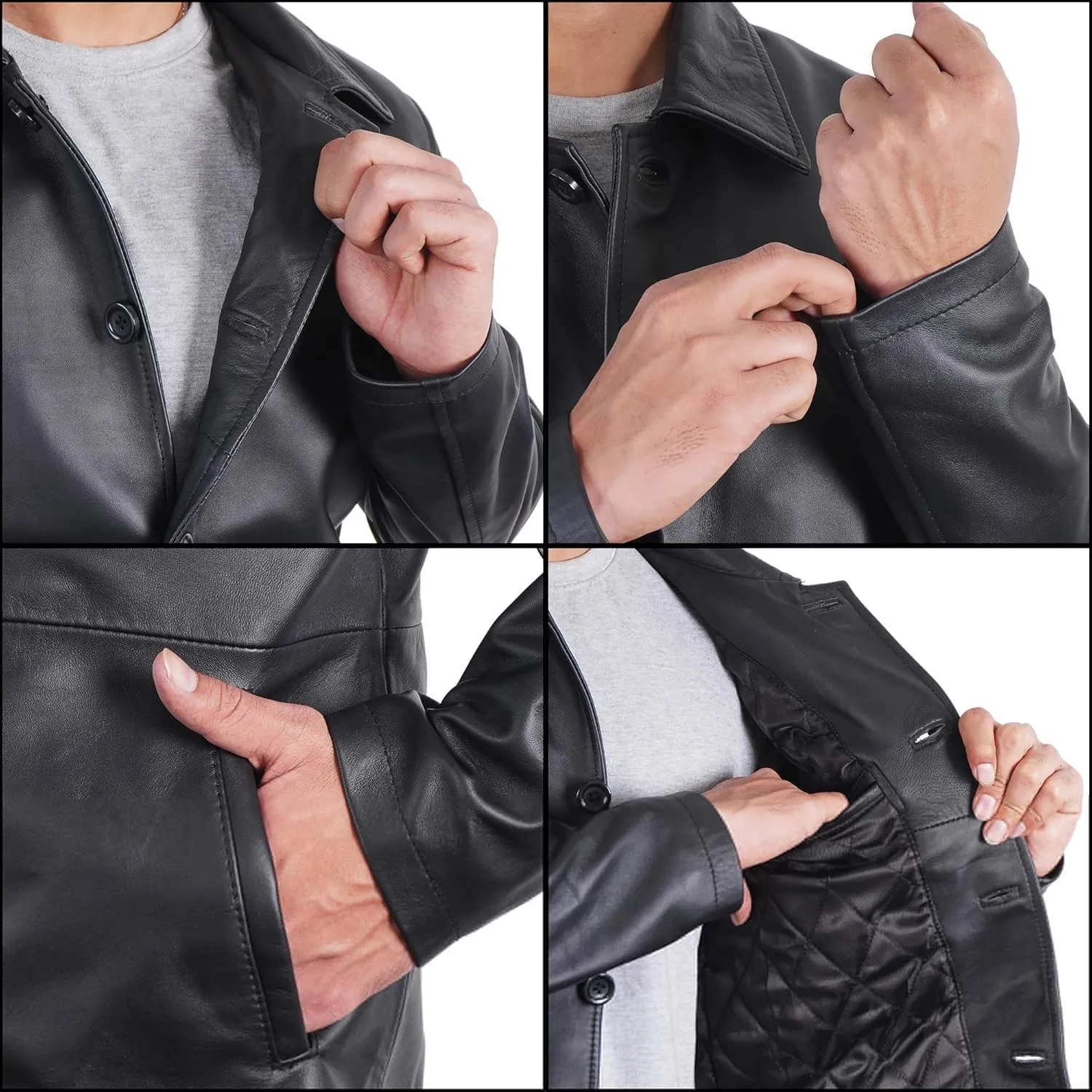 Men's Vintage Blazer Leather Trench Car Coat - Jensen Ackles Genuine Leather Blazer for Men