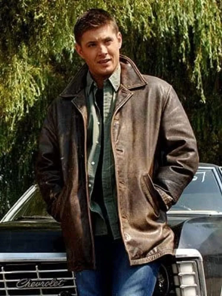 Men's Vintage Blazer Leather Trench Car Coat - Jensen Ackles Genuine Leather Blazer for Men