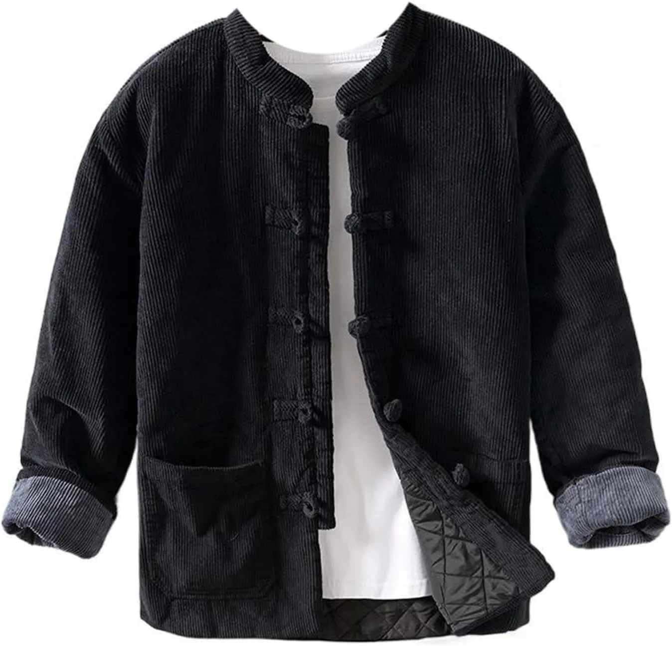 Men's warm cotton-padded jacket with knot buttons, loose casual Chinese style coat