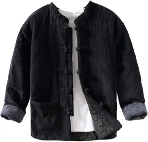 Men's warm cotton-padded jacket with knot buttons, loose casual Chinese style coat