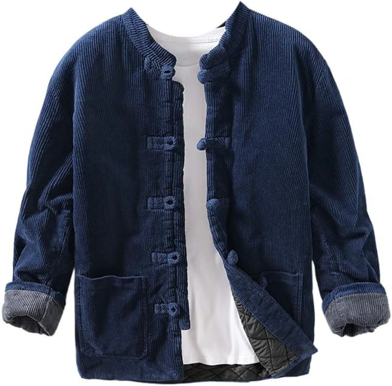 Men's warm cotton-padded jacket with knot buttons, loose casual Chinese style coat