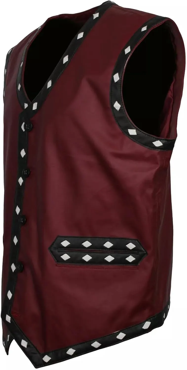 Men's Warriors Embroided Stylish Halloween Costume Genuine Motorcycle Gangster Biker Leather Vest Jacket