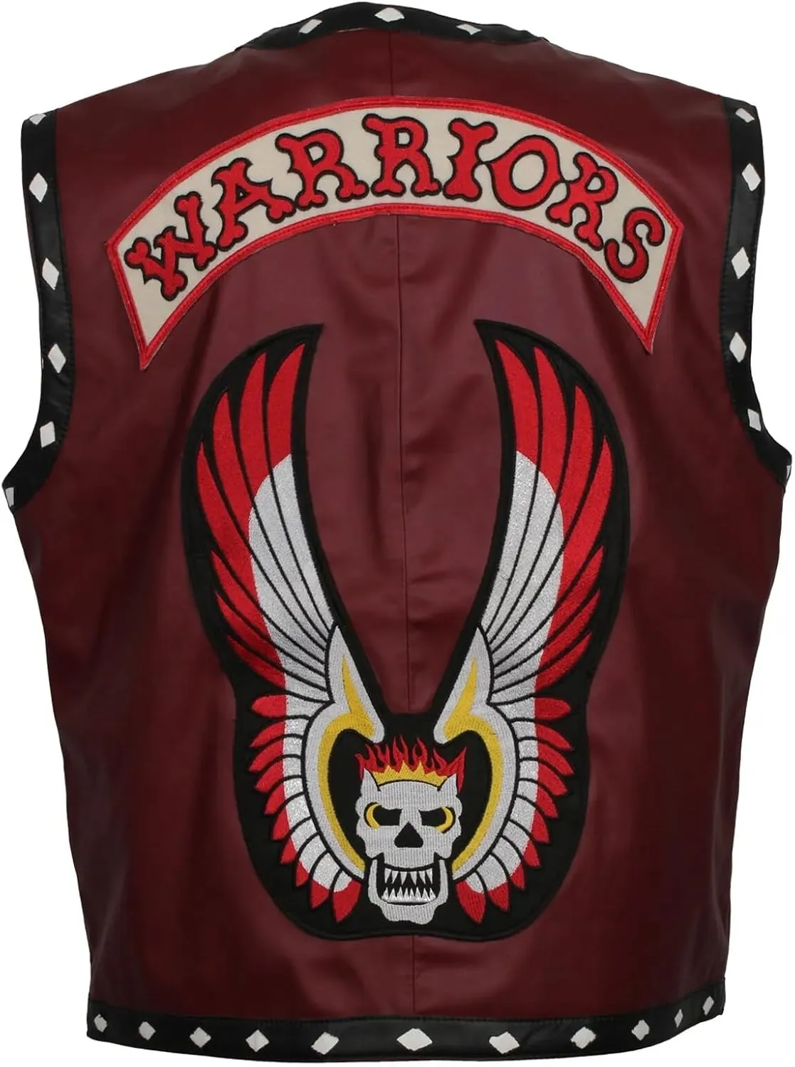 Men's Warriors Embroided Stylish Halloween Costume Genuine Motorcycle Gangster Biker Leather Vest Jacket
