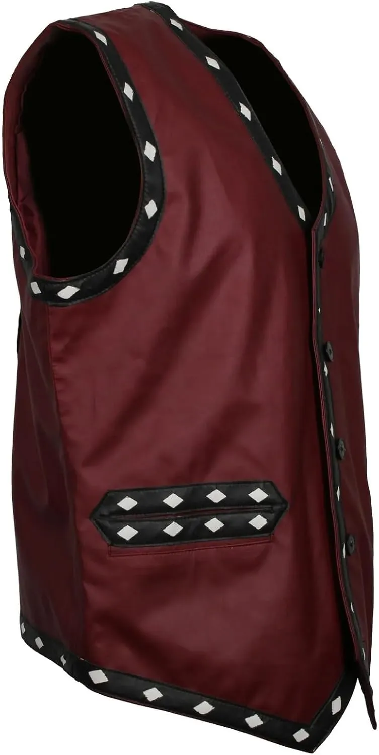 Men's Warriors Embroided Stylish Halloween Costume Genuine Motorcycle Gangster Biker Leather Vest Jacket