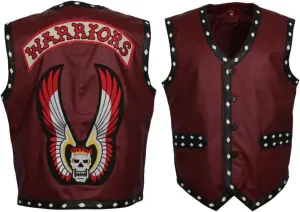 Men's Warriors Embroided Stylish Halloween Costume Genuine Motorcycle Gangster Biker Leather Vest Jacket