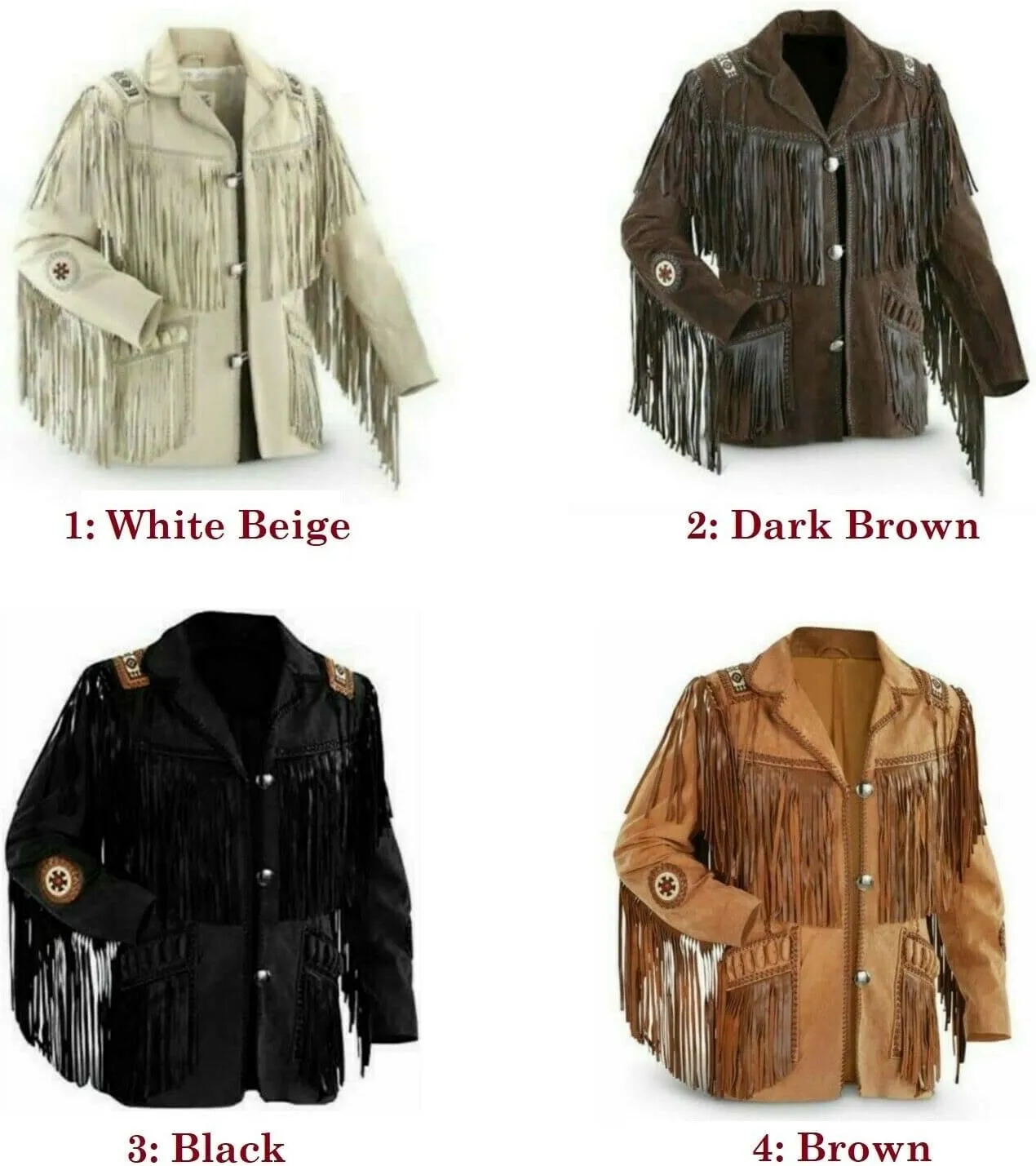 Men's Western Cowboy Jacket with Fringed Beads Native American Suede Leather Coat